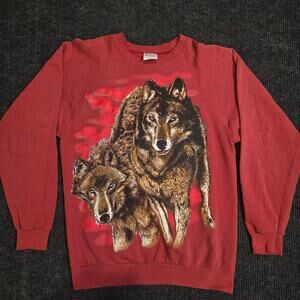 Vintage 80s/90s Santee Made in USA wolf Crewneck Pullover Sweater. Mens L